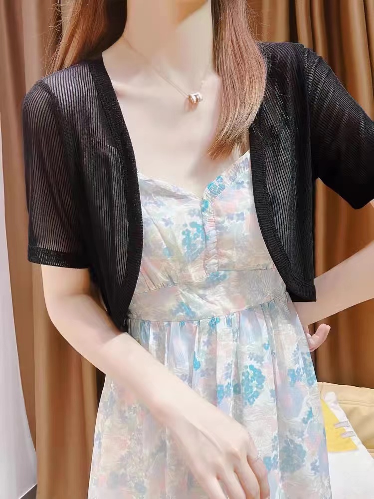 Small waistcoat, short-sleeved top, women's mesh cardigan, suspender skirt, shawl, summer skirt, sunscreen ice silk blouse