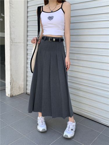 Suit pleated skirt for women in spring, stylish, long, thin, niche, versatile a-line skirt