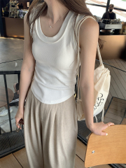 實拍 夏季韓版修身u領工字型純色百搭純棉背心T恤無袖上衣