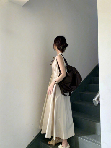 French white dress for women spring and summer new tea break petite sleeveless vest dress temperament bottoming long skirt