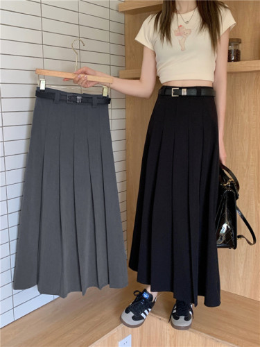 Suit pleated skirt for women in spring, stylish, long, thin, niche, versatile a-line skirt