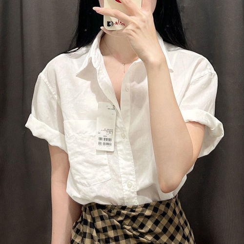 港风宽松上衣女2024夏季新款法式别致设计感小众高级感白色衬衫