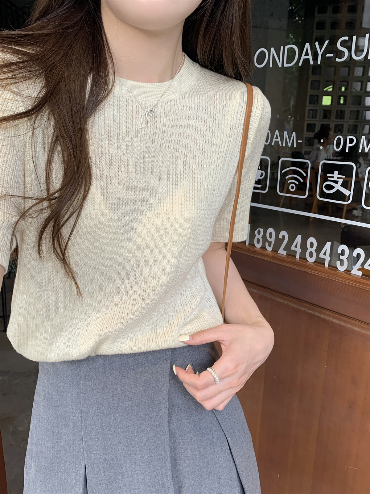 實拍 夏季韓版寬鬆圓領純色6羊毛輕薄氣質針織短袖上衣女