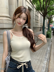 實拍 夏季韓版bm純欲修身蕾絲拼接百搭吊帶針織背心上衣女