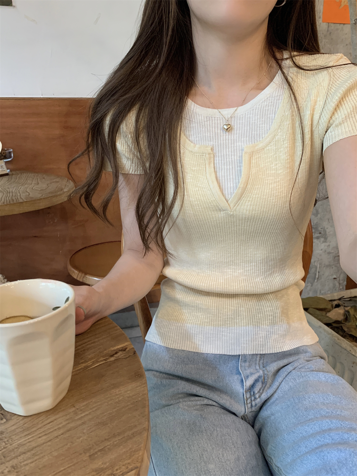 Photographed Summer Korean Style Fitted Elegant Color-blocked Pencil Skirt Design Knitted Short-sleeved Top