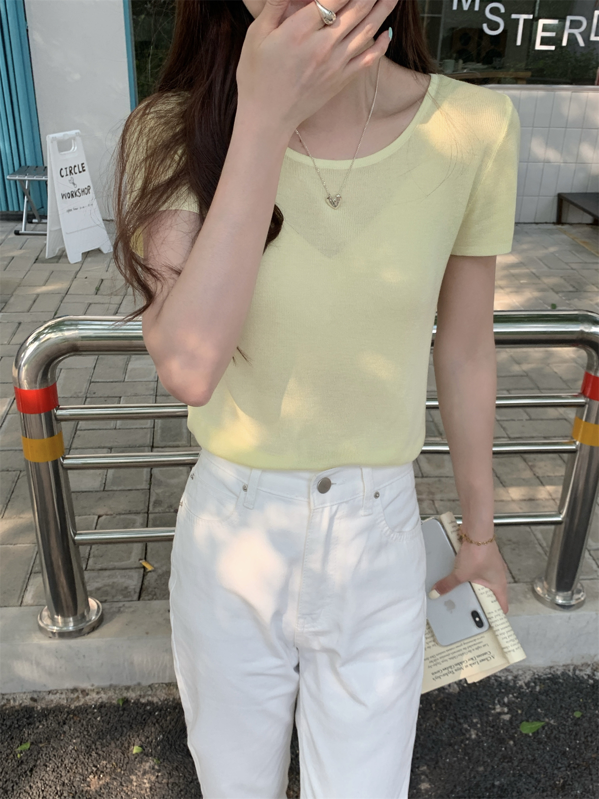 實拍 夏季韓版低圓領純色百搭顯瘦薄款針織短袖上衣女