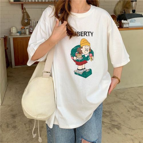 Summer loose short-sleeved Korean style little angel love T-shirt women's design casual top