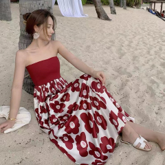 French Retro Elegant Sexy Strappy High-Waisted Bodycon Flowy Maxi Dress for Women, Versatile Bustier Dress Summer