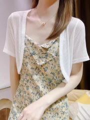 Small waistcoat, short-sleeved top, women's mesh cardigan, suspender skirt, shawl, summer skirt, sunscreen ice silk blouse
