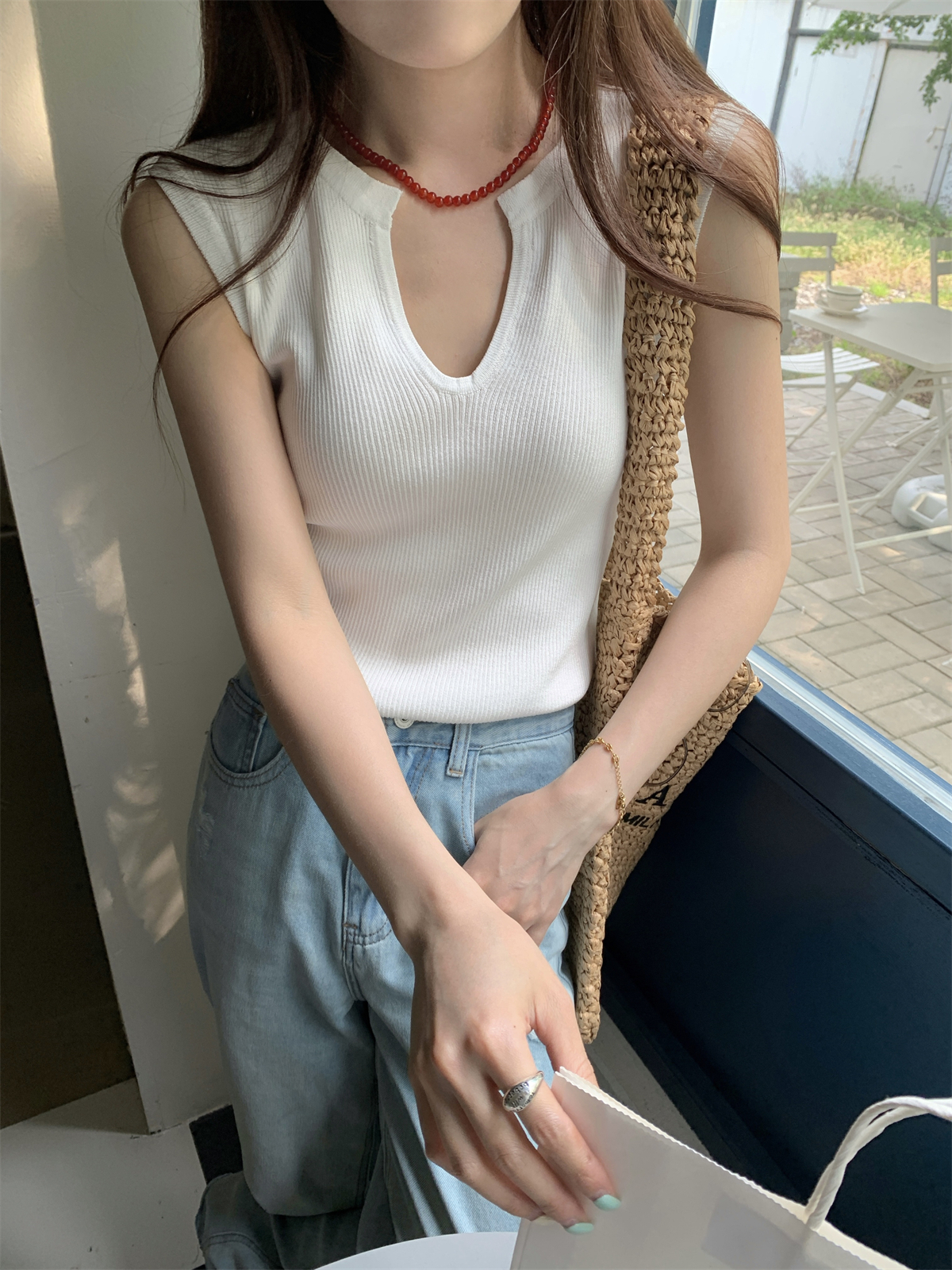 Summer Korean-style temperament half-collared simple versatile comfortable thin sleeveless knit vest top