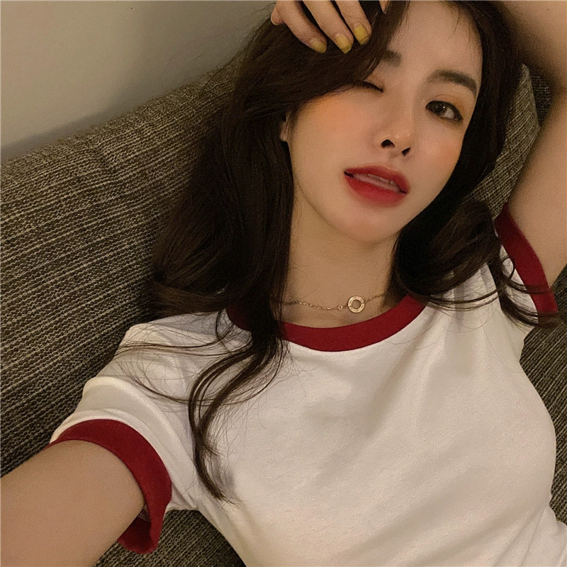 時尚超火新款純色韓國短袖T恤女修身純色女裝短款上衣潮