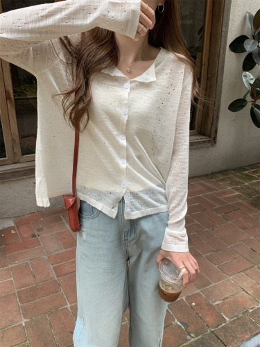 Summer Korean style loose hollow bamboo linen thin sun protection cardigan versatile knitted top for outer wear