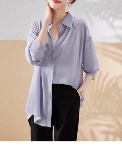 This year's popular beautiful shirts and light sun protection clothes for women 2024 new chiffon white shirt outer cardigan summer