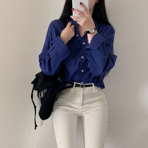 Korean chic loose and versatile simple lazy shirt for women