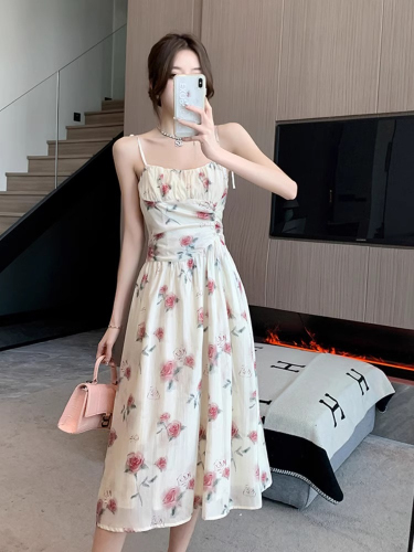 Tea break French style celebrity niche suspender dress light luxury high-end waist beautiful dress skirt for women