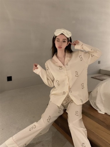Real shot of cute Internet celebrity milk rabbit, sweet ins style ice and snow silk pajamas for women, long-sleeved and short-sleeved home clothes set