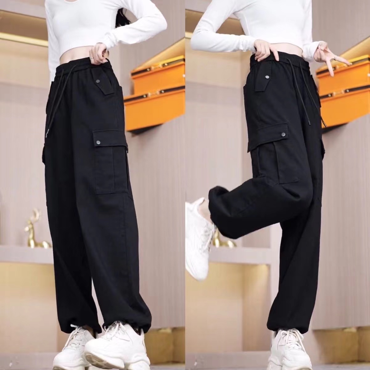 High-end American work pants for women, spring and summer 2024 new style, high-waisted loose and slimming fashionable casual wide-leg sports pants