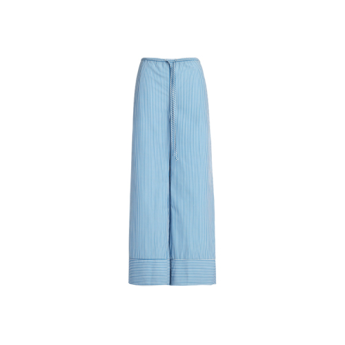 Real shot of 24th ootd! Korean style blue striped drawstring lazy style wide leg casual pants for women