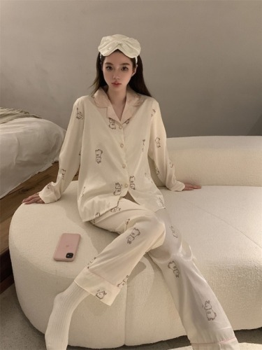 Real shot of cute Internet celebrity milk rabbit, sweet ins style ice and snow silk pajamas for women, long-sleeved and short-sleeved home clothes set