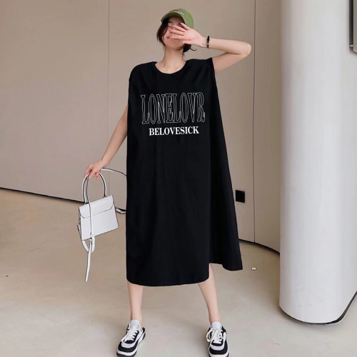 Summer personalized sleeveless lazy style loose vest slit mid-length dress