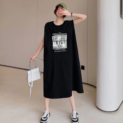 Summer personalized sleeveless lazy style loose vest slit mid-length dress