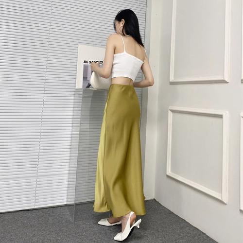 Tall lengthened acetate satin skirt for women summer 2024 new high waist hip skirt French fishtail skirt