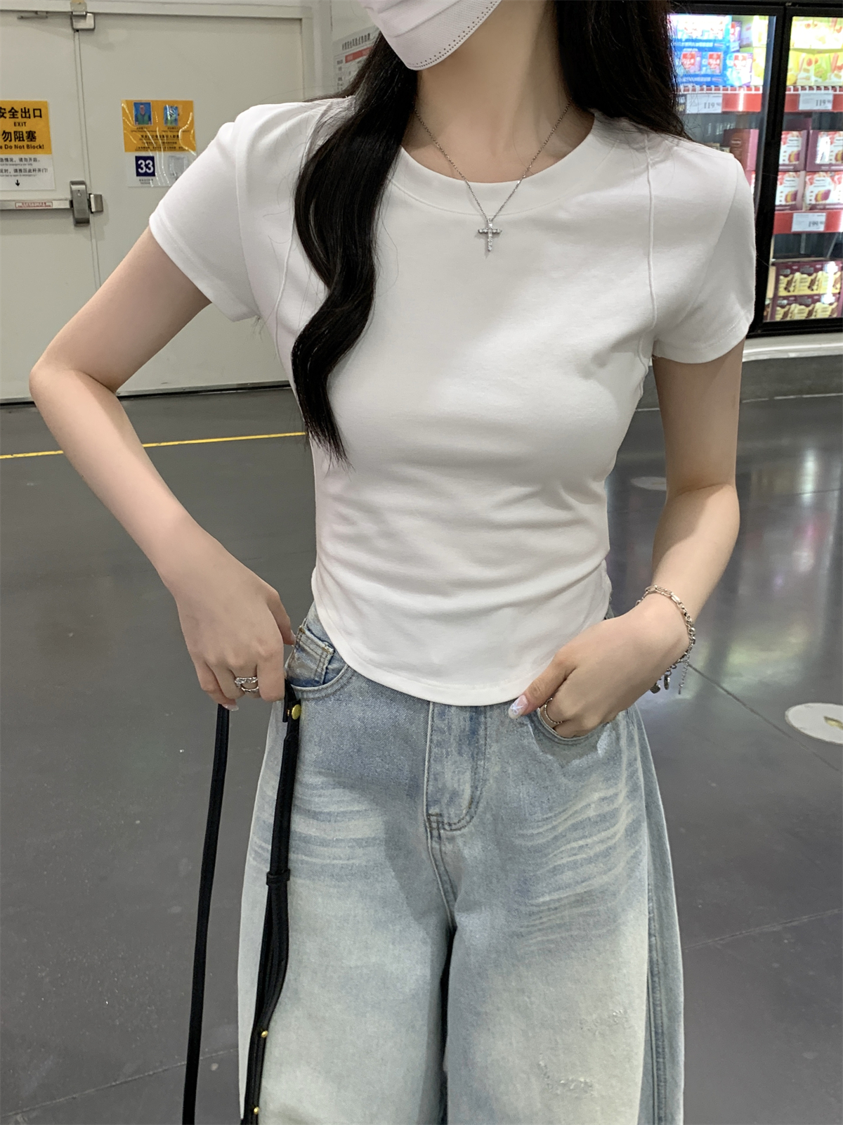 實拍 夏季韓版圓領正肩修身簡約顯瘦百搭純棉短袖T恤上衣