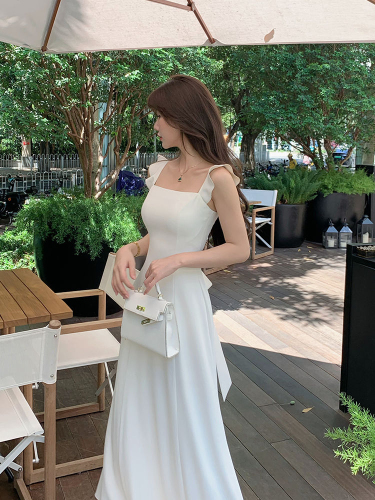Korean French style small flying sleeve dress for women summer 2024 new style high-end casual mid-length suspender skirt