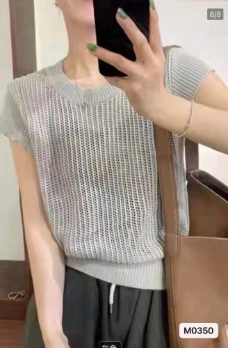 2024 new summer style Korean style round neck solid color hollow small flying sleeves knitted net top versatile outer wear ins trendy women's t