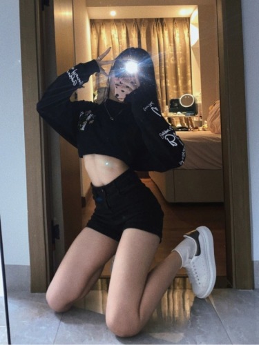 High-waisted denim shorts for women 2024 spring and summer new tight shorts black slimming leggings outer wear hot pants