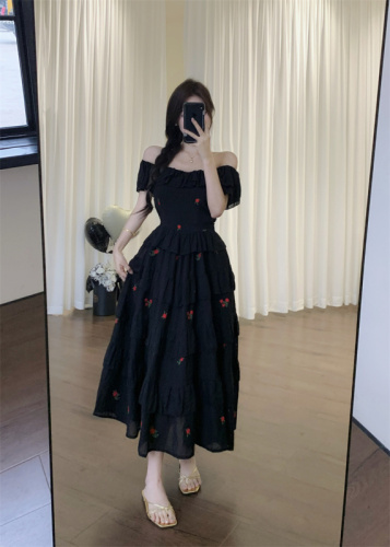 Real shot of Alice in Spades design niche red flower swing dress Hong Kong style retro chic skirt