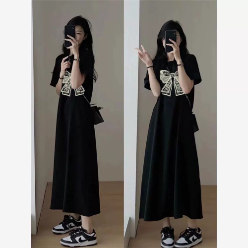 Summer Women's Thin Bow Print Lazy Skirt Mid-Length Loose Slim Skirt