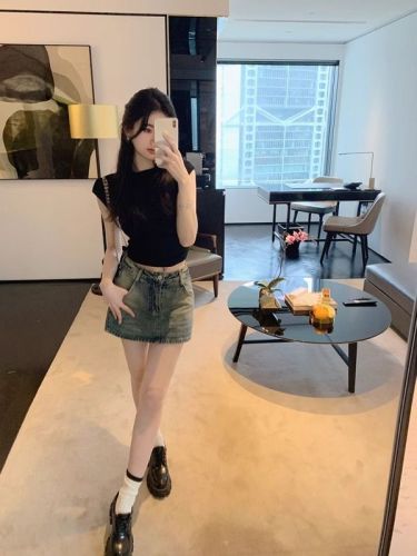 Actual Price #2024 Summer New Retro High Waist Distressed Hot Girl A-Line Denim Half-body Hip-covering Short Skirt for Women