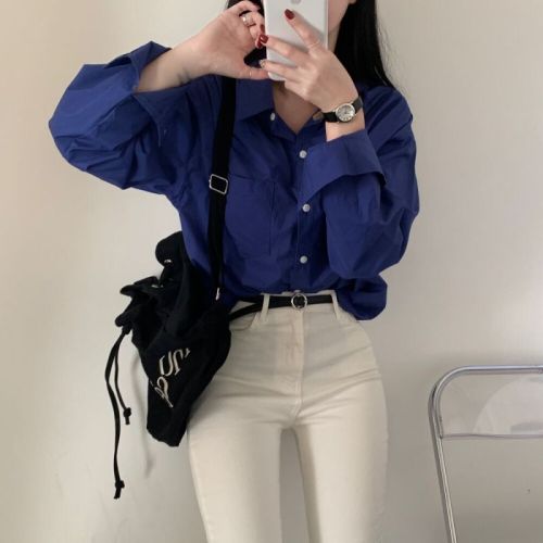 Korean chic loose and versatile simple lazy shirt for women