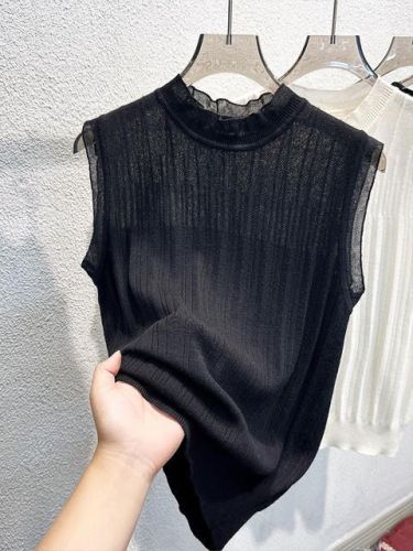 Bottoming shirt women's spring inner sleeveless new style knitted ice silk T-shirt summer top camisole hollow