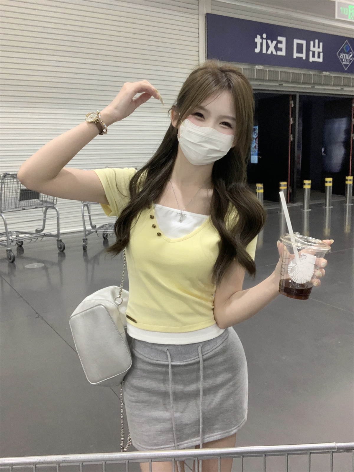 實拍 夏季韓版修身撞色假兩件紐扣氣質設計感純棉短袖上衣T恤