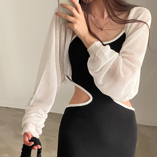 Korean chic summer simple thin knitted cardigan long-sleeved sunscreen ice silk shawl jacket for women