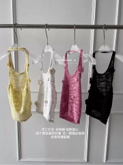 IN choose uxiaoxiaojia 2024 summer backless hand-stitched pearl cotton halter top for women