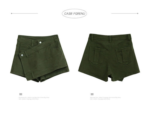 Irregular Hot Girl Army Green Denim Skirt Women's 2024 Summer Design High Waist Slim A-Line Shorts Skirt