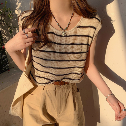 Tmall quality knitted striped camisole women's inner wear summer sleeveless T-shirt outer wear small flying sleeve top