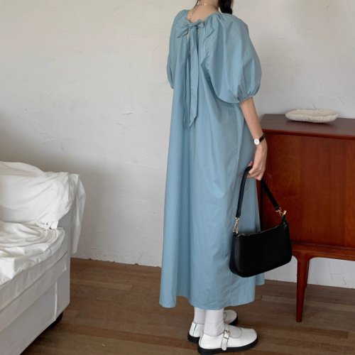 High-end design puff-sleeve dress for pregnant women, knee-length skirt, summer dress, forest-style gentle style baby dress, thin style