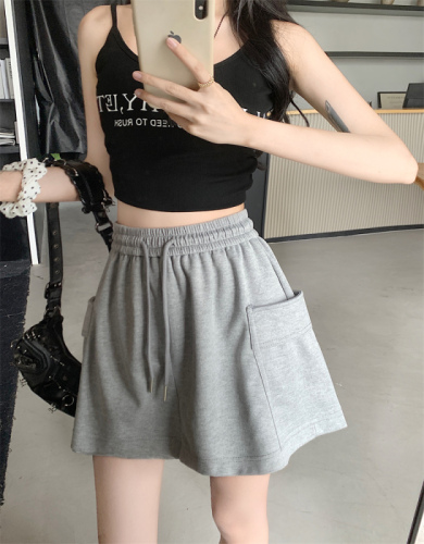 Actual shot, lined, summer Korean version, loose, casual, slimming, A-line, versatile drawstring skirt, hot girl workwear skirt for women