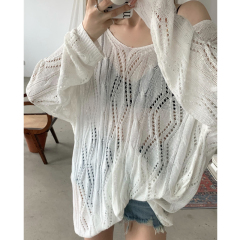 White knitted blouse for women with summer suspenders to wear 2024 new style lazy design niche hollow backless top