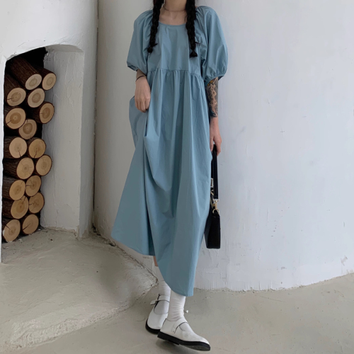 High-end design puff-sleeve dress for pregnant women, knee-length skirt, summer dress, forest-style gentle style baby dress, thin style