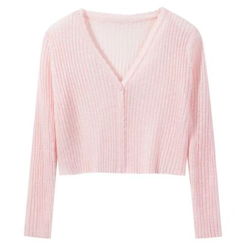 Fresh sun protection cardigan top for women 2024 new summer striped versatile loose long-sleeved T-shirt
