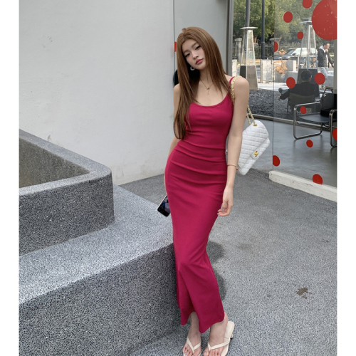 Actual shot of 2024 summer new style colorful dopamine sexy slim slim suspender skirt dress for women with hip-covering long skirt