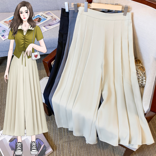 66105 Real shot of suit casual wide-leg pants for women summer high-waist slim nine-point skirt pants drapey pleated wide-leg pants
