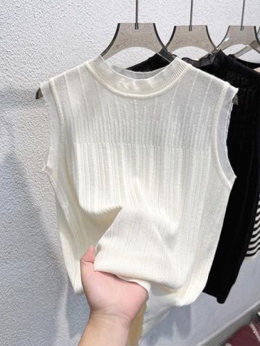 Bottoming shirt women's spring inner sleeveless new style knitted ice silk T-shirt summer top camisole hollow