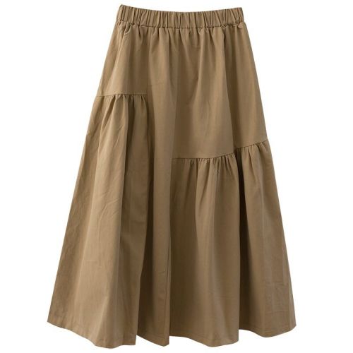 Khaki skirt women's summer a-line skirt Japanese literary forest style autumn workwear long half-length skirt