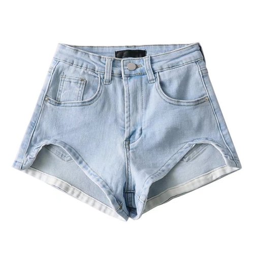 Hot girl sexy leg-lengthening denim shorts for women 2024 new high-waisted slimming irregular hip-covering super shorts trendy